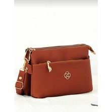 Özüm Çanta Kadın Deri 3 Bölmeli Çapraz Omuz Çantası Taba