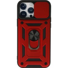 Moresun Buğz Iphone 13 Pro Kılıf Pars Lens Yüzüklü Silikon - Kırmızı