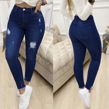 Deridün Yıldız Shoes Kadın Yüksek Bel Yırtık Desenli Skınny Kot Pantolon