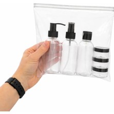 Makrobay 6'lı Lüks Seyahat Seti | Uçak Tipi Plastik 100ML Şişe ve Akrilik Krem Kavanozu Takımı (Çantalı)