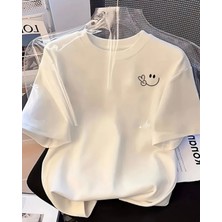 Punix Büyük Beden Özel Tasarım Gülücük Emoji Baskılı %100 Pamuk Oversize Kadın Battal T-Shirt