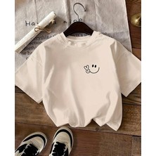 Punix Büyük Beden Özel Tasarım Gülücük Emoji Baskılı %100 Pamuk Oversize Kadın Battal T-Shirt
