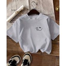 Punix Büyük Beden Özel Tasarım Gülücük Emoji Baskılı %100 Pamuk Oversize Kadın Battal T-Shirt