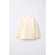 La'ciel Paris Laciel Paris Bej Renk Unisex Çocuk Uzun Kollu Basic Tişört %100 Pamuklu