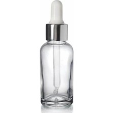 Makrobay 20 ml Gümüş Başlıklı Damlalıklı Şeffaf Cam Şişe 5 Adet