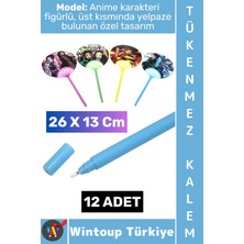 Wintoup #kalem Genç Çocuk Okul Ofis Anime Figürlü Mini Yelpazeli Tasarım Tükenmez Kalem 26 x 13 cm 12 Adet