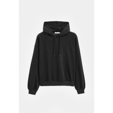 Saade Siyah Kadın Oversize Kapüşonlu Basic Hoodie Sweatshirt