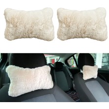 Calperia Yumuşak Peluş Ortopedik Araba Seyahat Boyun Yastığı 2'li Bej