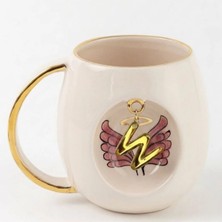 BSK Ceramics Handmade Harfli Pembe Melek Porselen Kupa W Harfi