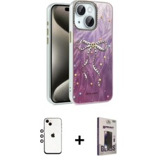 Marsilyan™- iPhone 14 Kılıf Zirve Modern Prime - Siyah Bilvis Hayalet Cam Ekran Koruyucu + Gökkuşağı Shine Kamera Lens