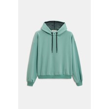 Saade Mint Kadın Oversize Kapüşonlu Basic Hoodie Sweatshirt