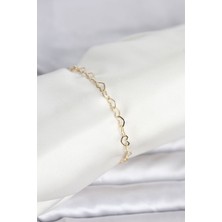 Kuşkaya Ticaret cm 14K Gold Renk Kalpli Zincir Model Kadın Bileklik
