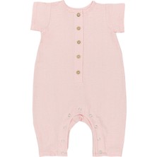 Merli Rose Şile Bezi Düğmeli Kısa Tulum