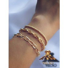Gold Üçlü Zincir Bileklik  Kombin Set