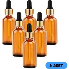 Makrobay - 50 cc Cam Damlalıklı Amber Şişe [50 CC=50ML x 6 Adet] / Ecza Şişesi / Dropper Şişe