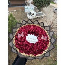 Buket Dünyası Çift Kat Büyük Boy Aynalı Ledli Cipsolu Yazılı Solmayan Gül Buketi - Bordo Dışı Siyah