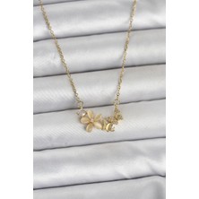 Kuşkaya Ticaret 316L Çelik Zincir Gold Renk Çiçek ve Kelebek Model Kadın Kolye