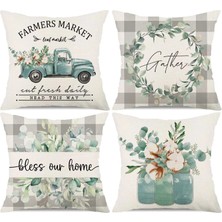 Bebişim Halı 4’lü Farmers Market Okaliptüs Desenli Kırlent Kılıfı Seti Gather Bless Our Home Dekoratif Yastık
