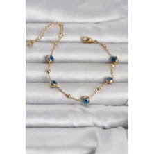 Sb Shopping Çelik Gold Renk Top Zincirli Nazarlı Kadın Bileklik