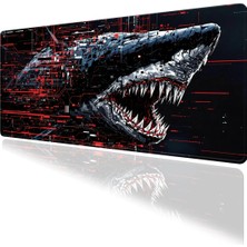 İyi Fikirler Dijital Art Köpekbalığı Temalı Large Gaming Mouse Pad 70X30 cm Kaymaz Taban Dikişli Kenar Masa Matı