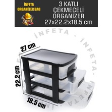 İnfeta 3 Katlı Plastik Çekmeceli Çok Amaçlı Düzenleyici Organizer Malzeme Kutusu Takı Hobi Takım Çantası