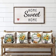 Bebişim Halı 4’lü Ayçiçeği Desenli Kırlent Kılıfı Seti Home Sweet Home Yazılı Dekoratif Yastık