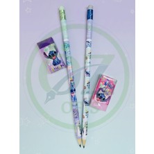 ÖZ OFİS Stitch Temalı Kurşun Kalem ve Silgi Seti - Iz Bırakmaz Silgi - Kolay Tutulabilir Kalem - 2+2 Set