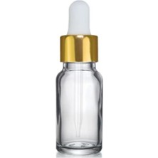 Makrobay 10 ml Altın Başlıklı Damlalıklı Şeffaf Cam Şişe 10 Adet
