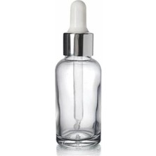 Makrobay 20 ml Gümüş Başlıklı Damlalıklı Şeffaf Cam Şişe 10 Adet