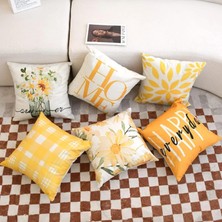 Bebişim Halı 4’lü Sarı Beyaz Modern Kırlent Kılıfı Seti Happy Home Yazı Desenli Dekoratif Yastık