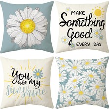 Bebişim Halı 4’lü Papatya ve Çiçek Desenli Kırlent Kılıfı Seti You Are My Sunshine Yazılı Dekoratif Yastık