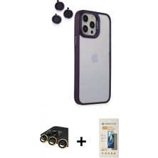 Marsilyan™- iPhone 14 Pro Kılıf Yankı Asil Serisi - Siyah 6d Mat Seramik Hayalet Nano Ekran Koruyucu + Gold Raze Metal Kamera Lens