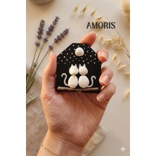 Nart Handicraft Kedi Figürlü Magnet | Romantik Buzdolabı Süsü | Hediyelik Minimal Magnet | Amoris