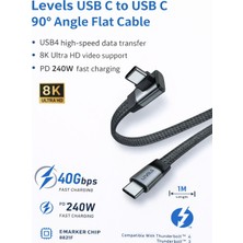 Levels 1 Metre USB Type-C To Type-C 90° Açılı Usb4 Kablo 240W Pd Hızlı Şarj 40GBPS 8k Destek