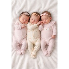 Ozz Baby Yeni Doğan Kız Bebek 0/3 Ay Çilek ve Çiçek Desenli 3lü Şık Tulum Seti