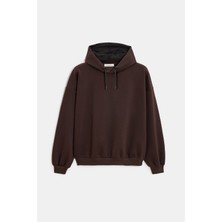 Saade Acı Kahverengi Kadın Oversize Kapüşonlu Basic Hoodie Sweatshirt