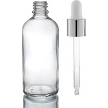 Makrobay 100 ml Şeffaf Cam Damlalıklı Şişe – Gümüş Metal Başlıklı, 5'li Set, Serum ve Esans Için