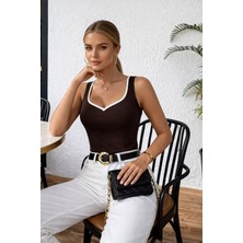 Deridün Yıldız Shoes Kadın Askılı Kalp V Yakalı Dalgıç Bluz