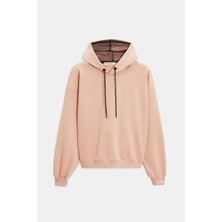 Saade Koyu Pudra Kadın Oversize Kapüşonlu Basic Hoodie Sweatshirt