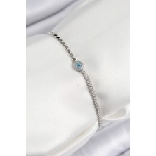 Kuşkaya Ticaret Pirinç Zirkon Taşlı Nazar Model Ezme Zincir Gümüş Renk Kadın Bileklik