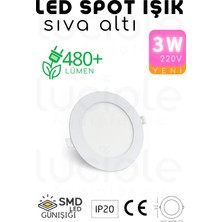Luciole 3W Beyaz Kasa LED Slim Spot – 3200K Günışığı Işık, 155 Lümen, 8.3 cm Çap, 220V, 15000 Saat Ömür