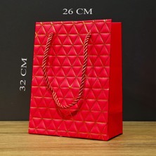 Kanonik Education Kırmızı Geometrik Desenli Büyük Boy Karton Hediye Çantası