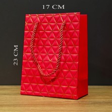 Kanonik Education Kırmızı Geometrik Desenli Orta Boy Karton Hediye Çantası