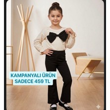 Gny Giyim Kız Çocuk Siyah Beyaz Fiyonk Detaylı Bluz ve Ispanyol Paça Pantolon Takımı
