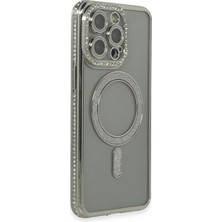 Mey İthalat Mey Ithalat®   iPhone 15 Pro Kılıf Joke Simli Magneticsafe Kılıf - Gri
