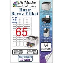 ArtMaster A4 Hazır Beyaz Etiket 38.1X21.2MM 10 Sayfa 1 Paket 65 Li Yapışkanlı Fotokopi Lazer Inkjet Kağıdı Yazıcılar Için Uyumlu