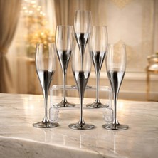 Rova Tr Lina Serisi 6’li Cam Titanyum Kaplama Vıp Kristal Kadeh - 6 Kişilik Lüks Çeyizlik ve Hediyelik Seti