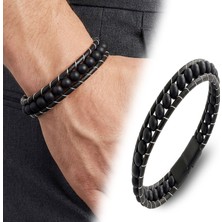 Kuşkaya Ticaret 6mm Mat Oniks Taşlı Deri Kordon ve Çelik Bileklik