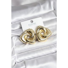 Kuşkaya Ticaret Pirinç Gold Renk Geometrik Vintage Kadın Küpe