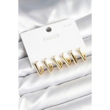 Kuşkaya Ticaret Gold Renk Kare Model Pirinç 925 Ayar Gümüş Çivili Kadın Küpe Seti